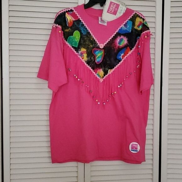 I HANES HER WAY pink decorated short sleeve tee - Picture 1 of 6